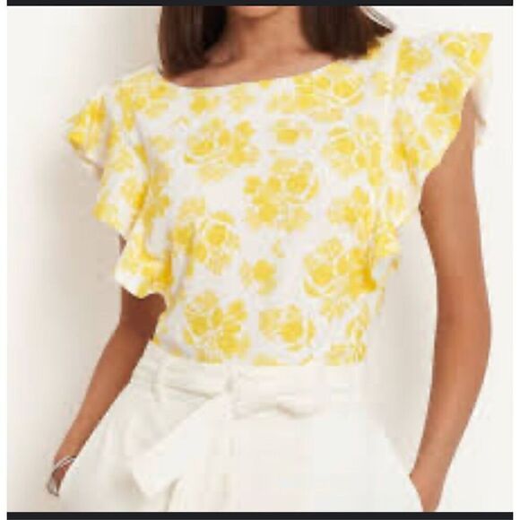 Ann Taylor lemon print blouse flutter sleeve S - Picture 1 of 6